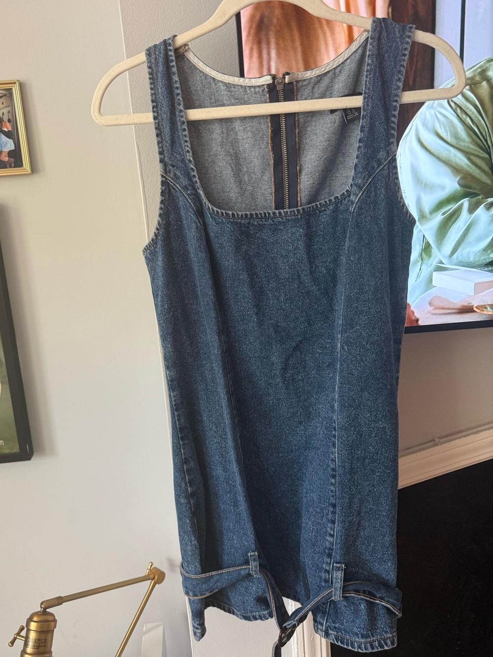 PrettyLittleThing Dark Wash Denim Pinafore Dress